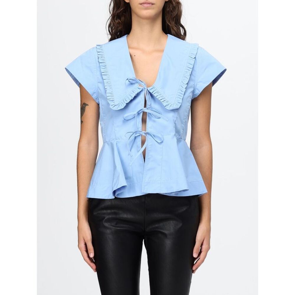 Ganni Women Ganni Organic Cotton Blouse With Sailor Collar And Ruffles